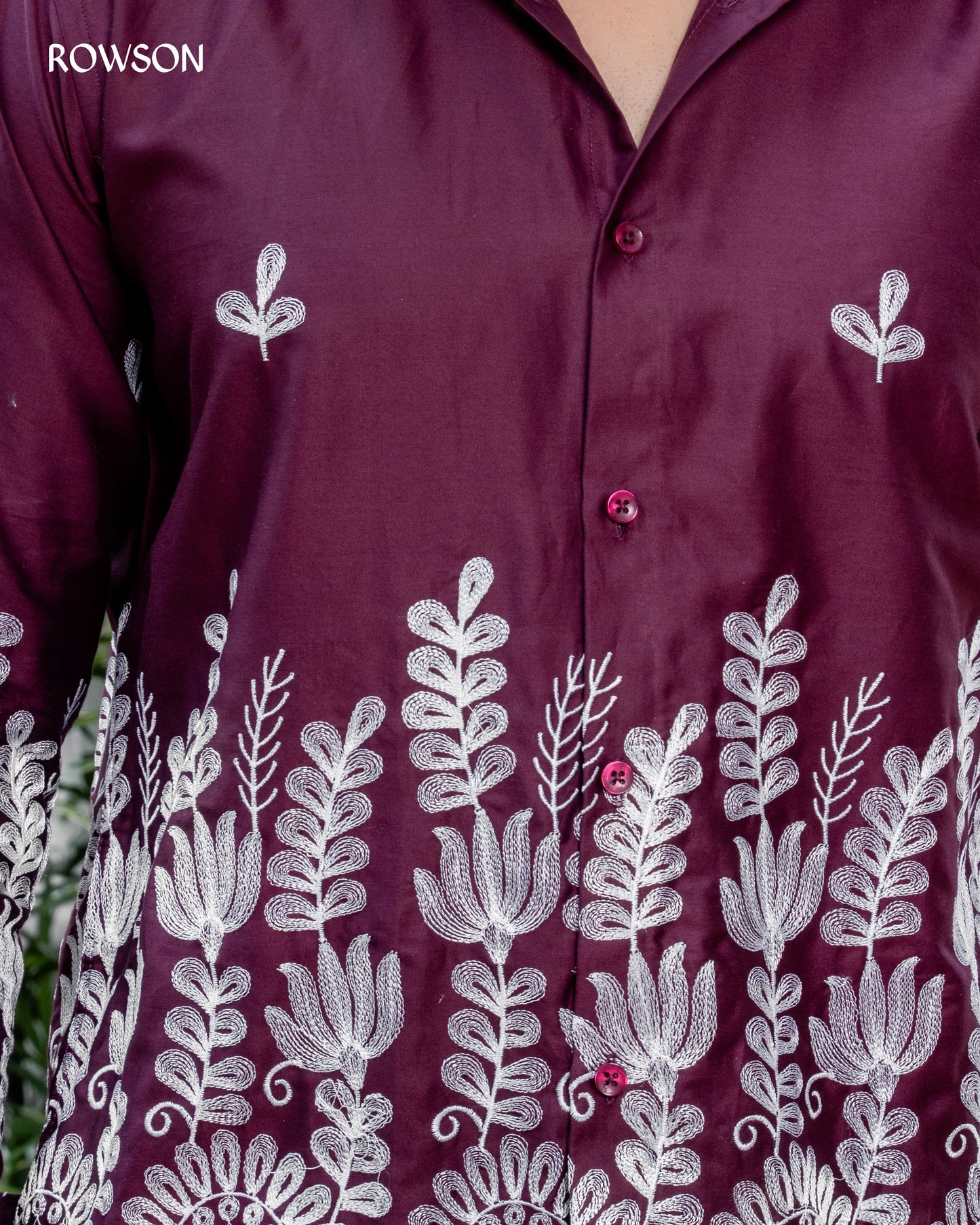Premium Luxe Embroidery Shirt - Velvet Maroon