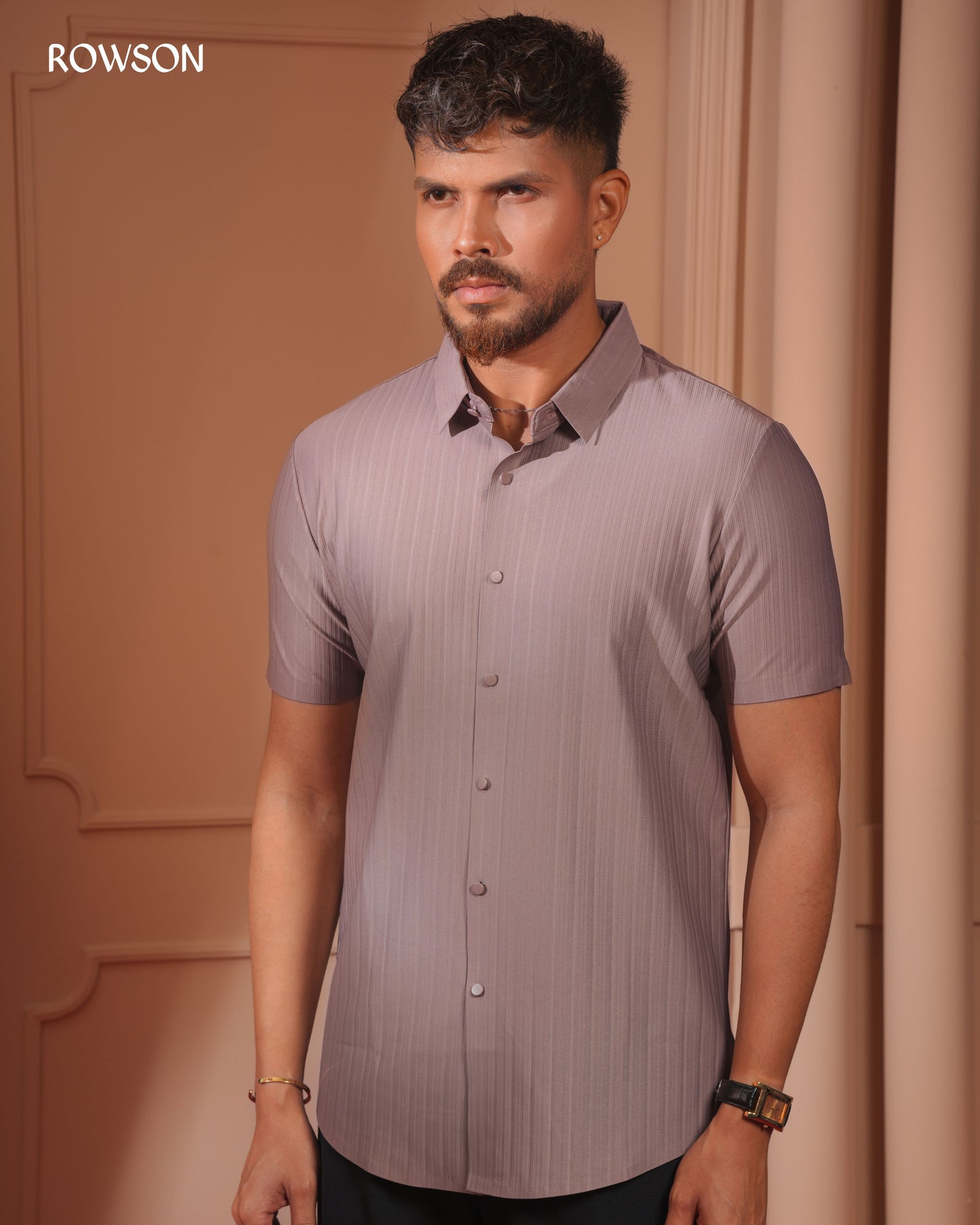 Broadcloth Vertical Stripe Half Shirt - Dusty Lavender