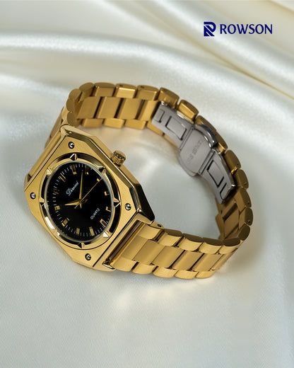 Gold Black Timepiece Watch