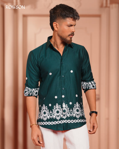 Rowson Green Imperial Embroidery Full Shirt
