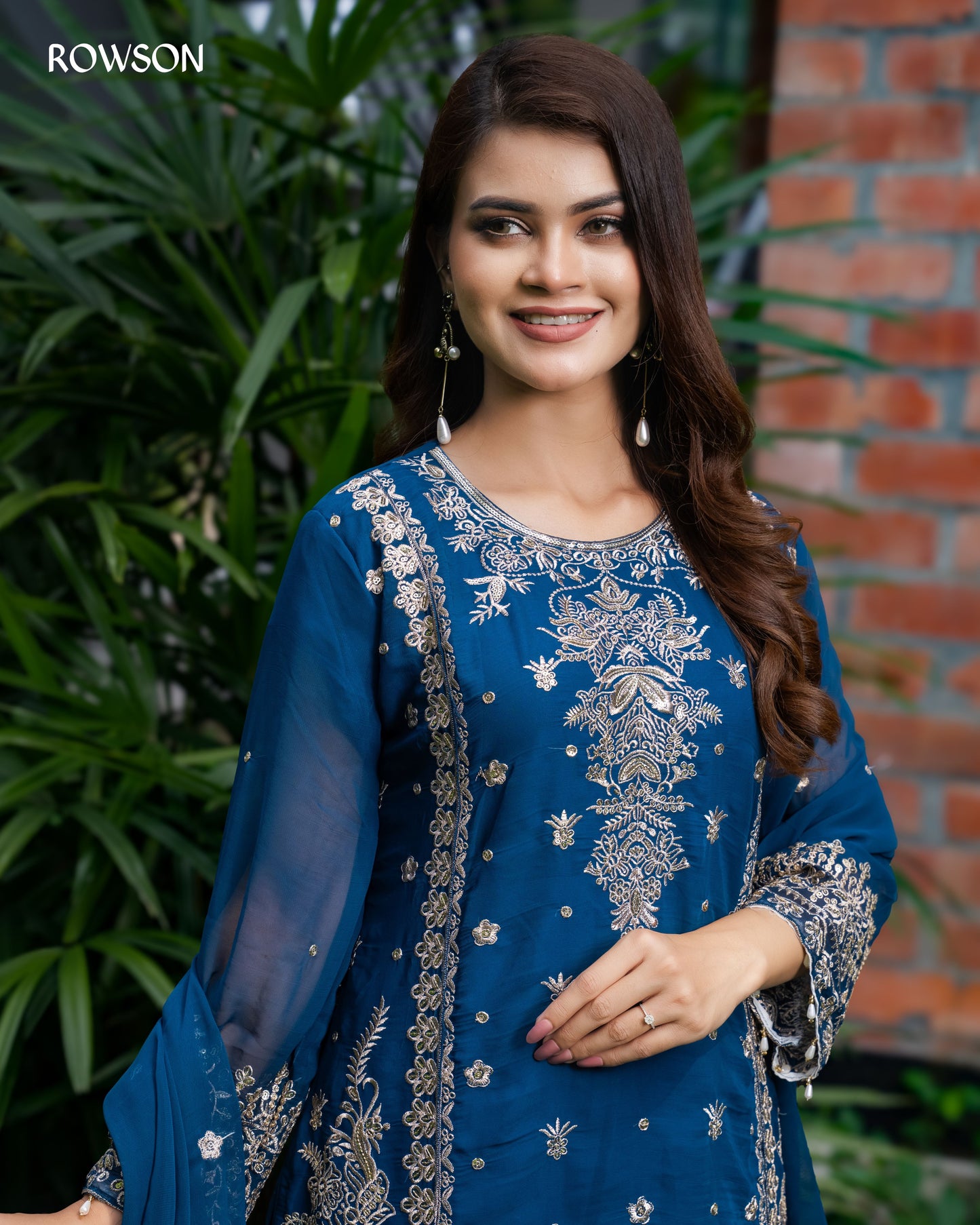 Shahi Embroidered Three-Piece - Royal Peacock Blue