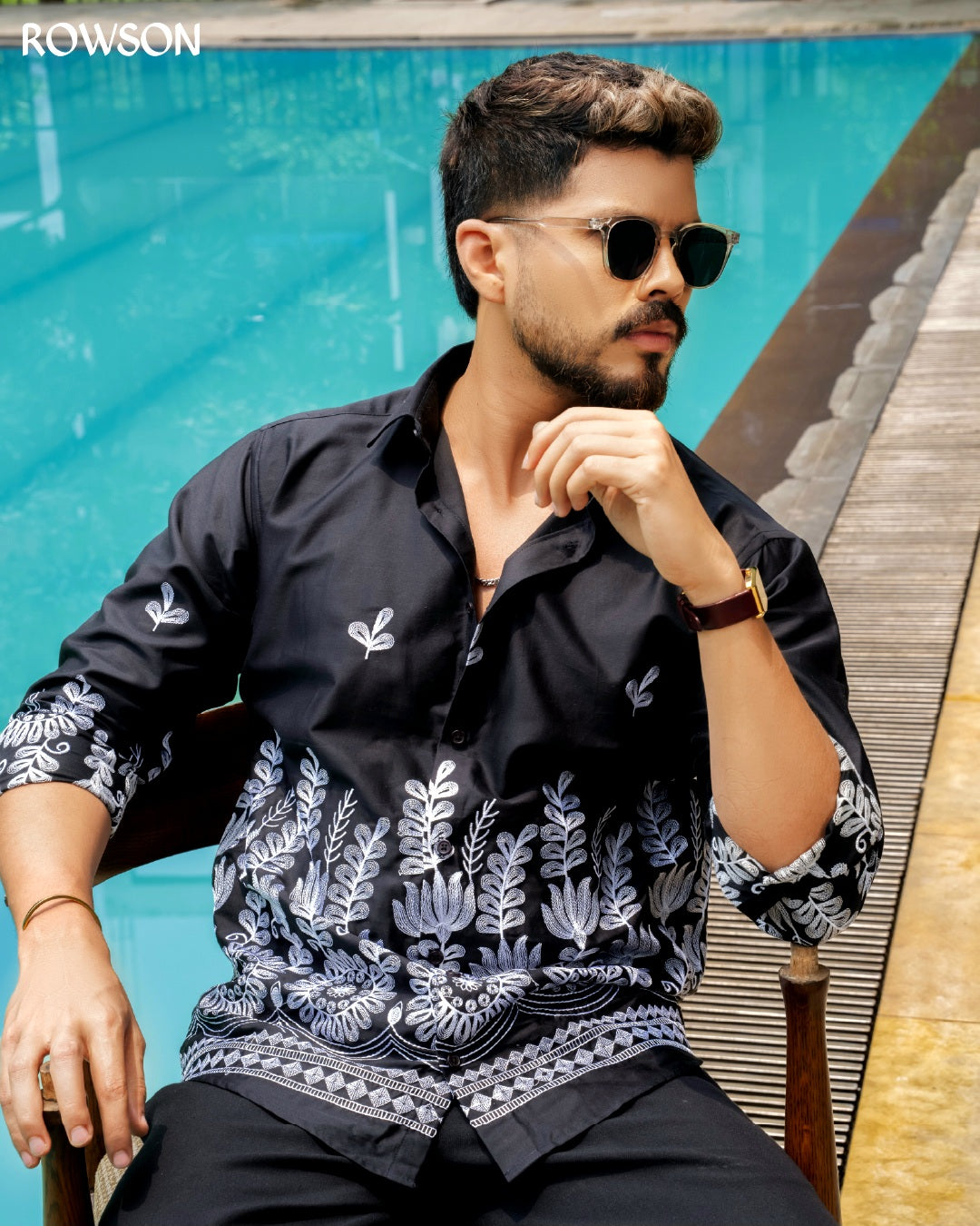 Premium Luxe Embroidery Shirt - Royal Black