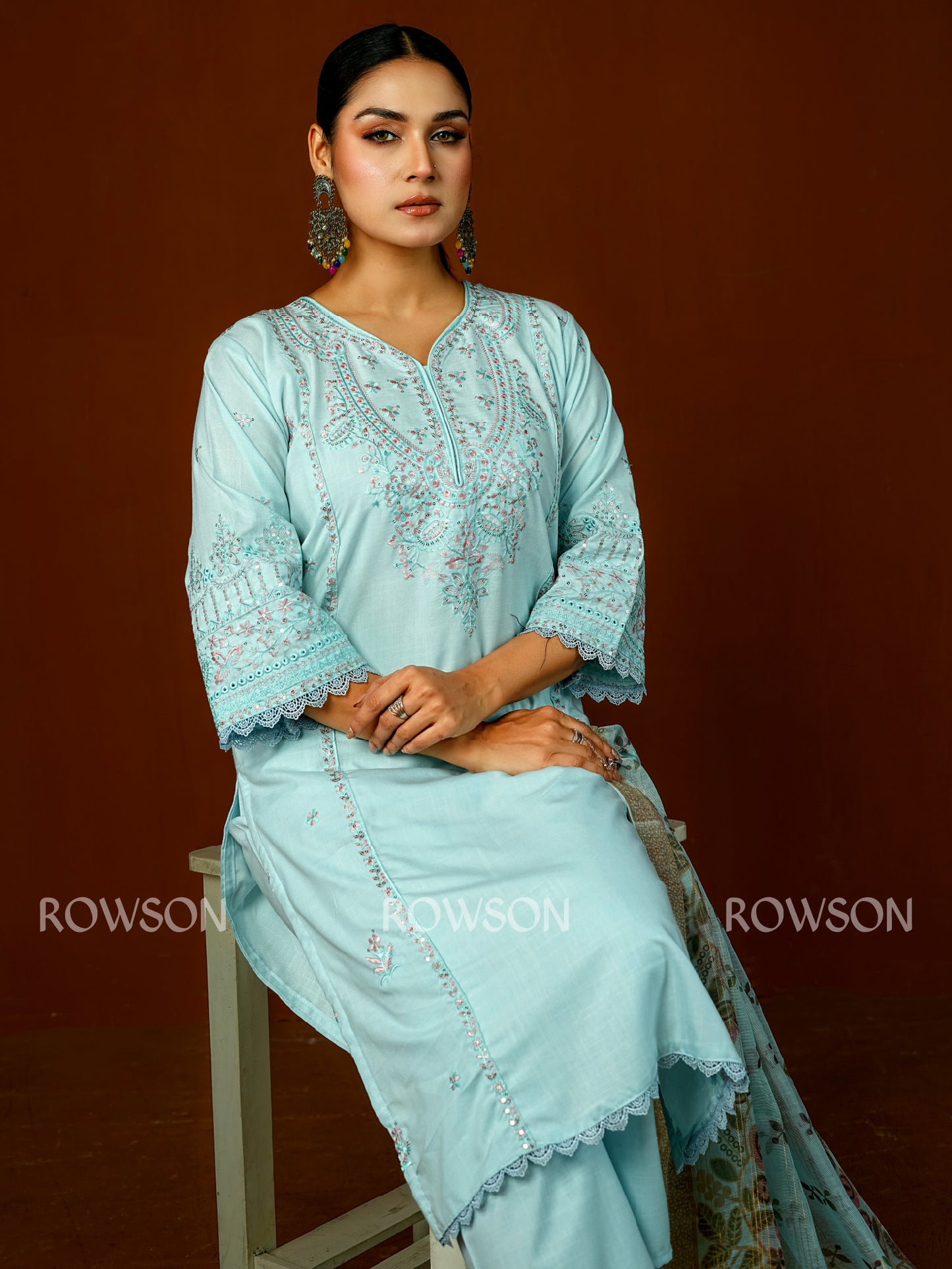 Comfort Fit Embroidered Three-Piece