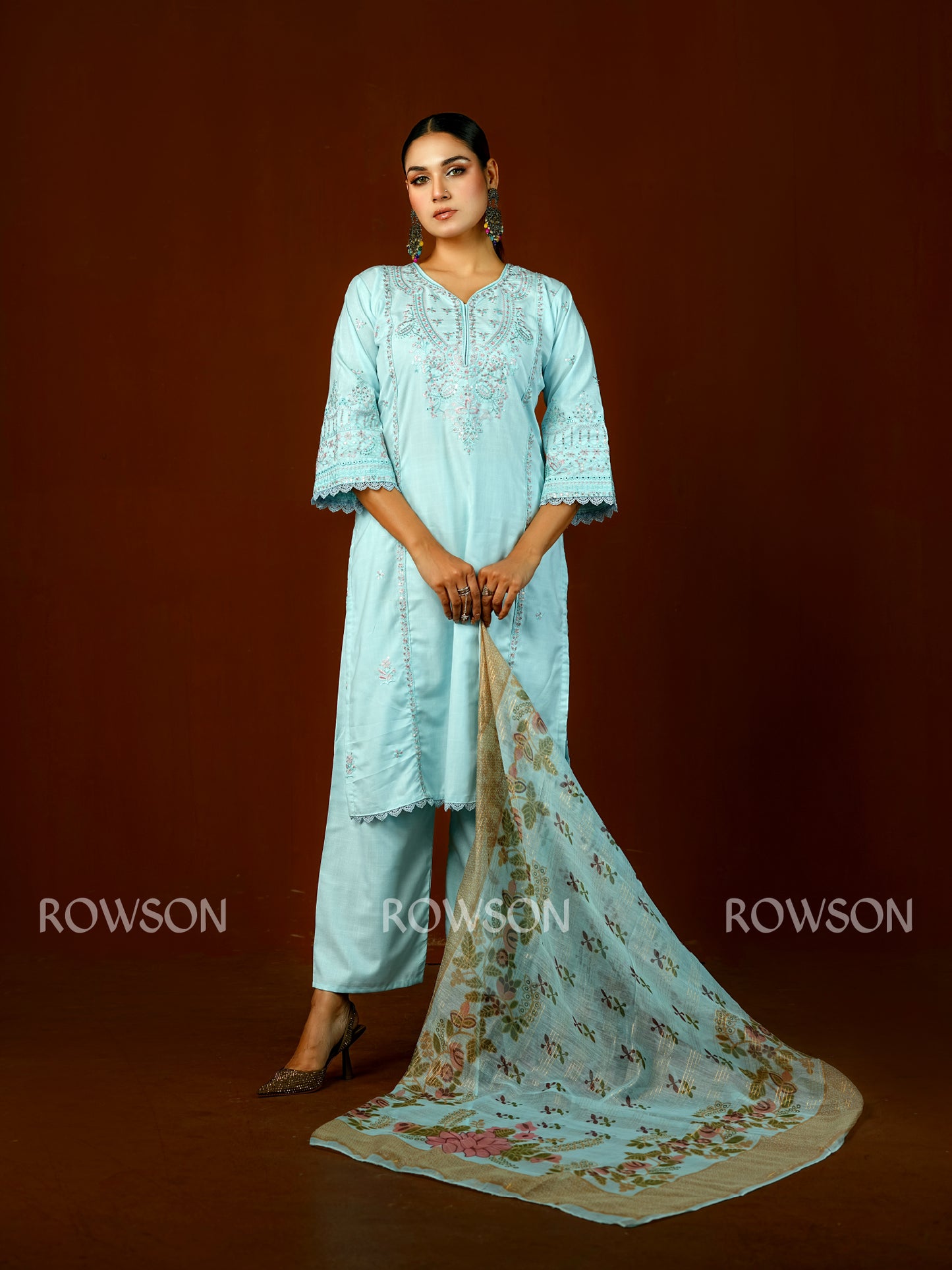 Comfort Fit Embroidered Three-Piece