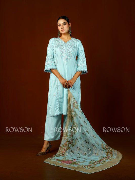 Comfort Fit Embroidered Three-Piece