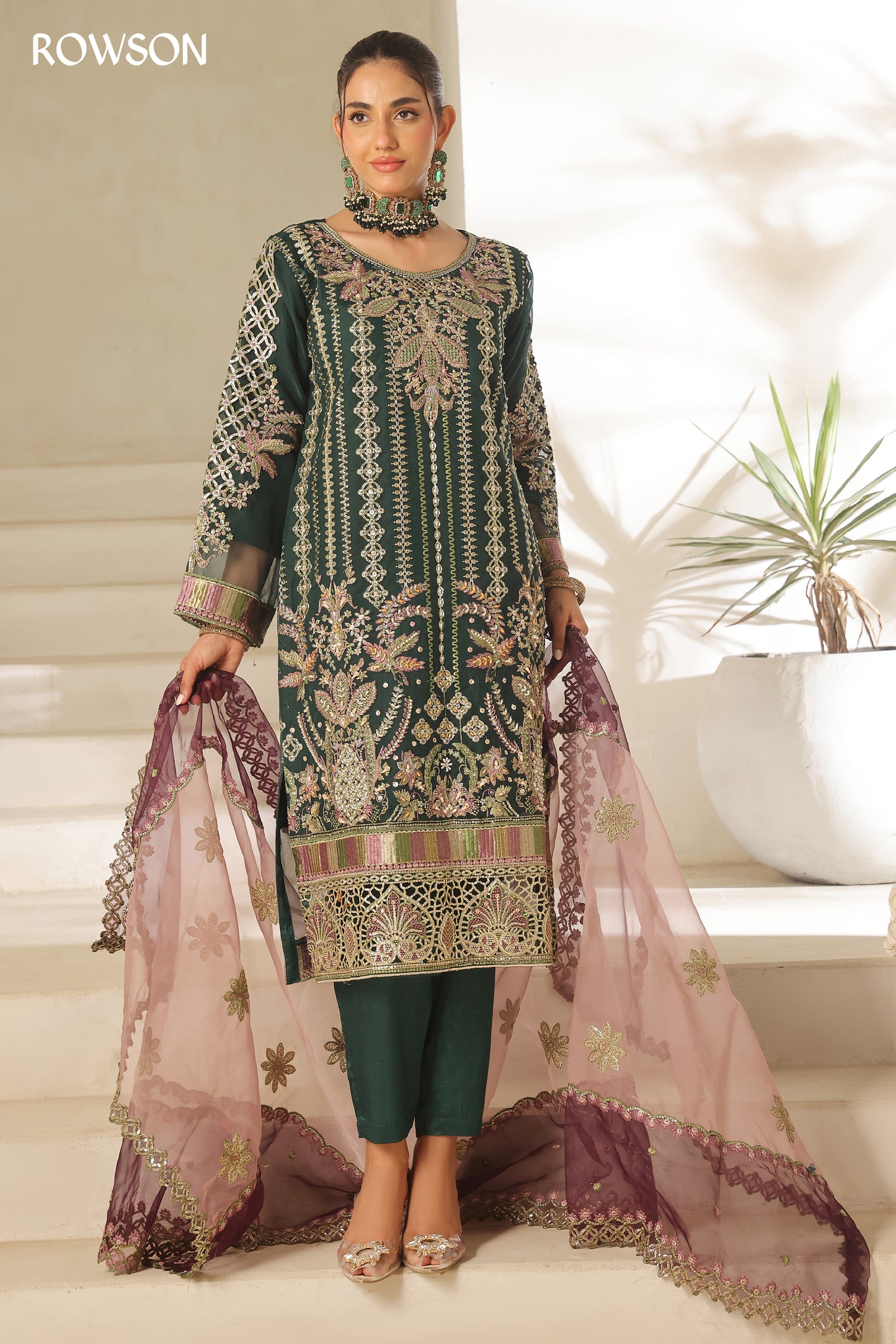 RANA ARTS--AZKA - Luxury Fancy Organza Pakistani Three-Piece