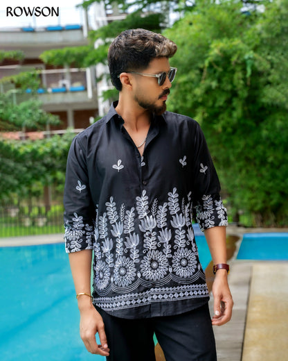 Premium Luxe Embroidery Shirt - Royal Black