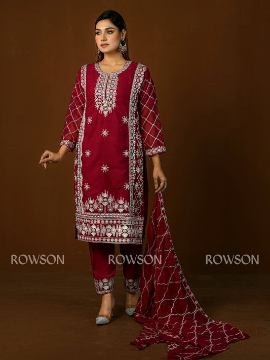 Premium Embroidered Three-Piece