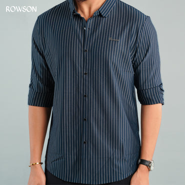 Broadcloth Vertical Stripe Japanese Shirt - Royal Blue