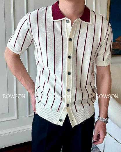 Monaco Summer Stripe Polo - Ivory White