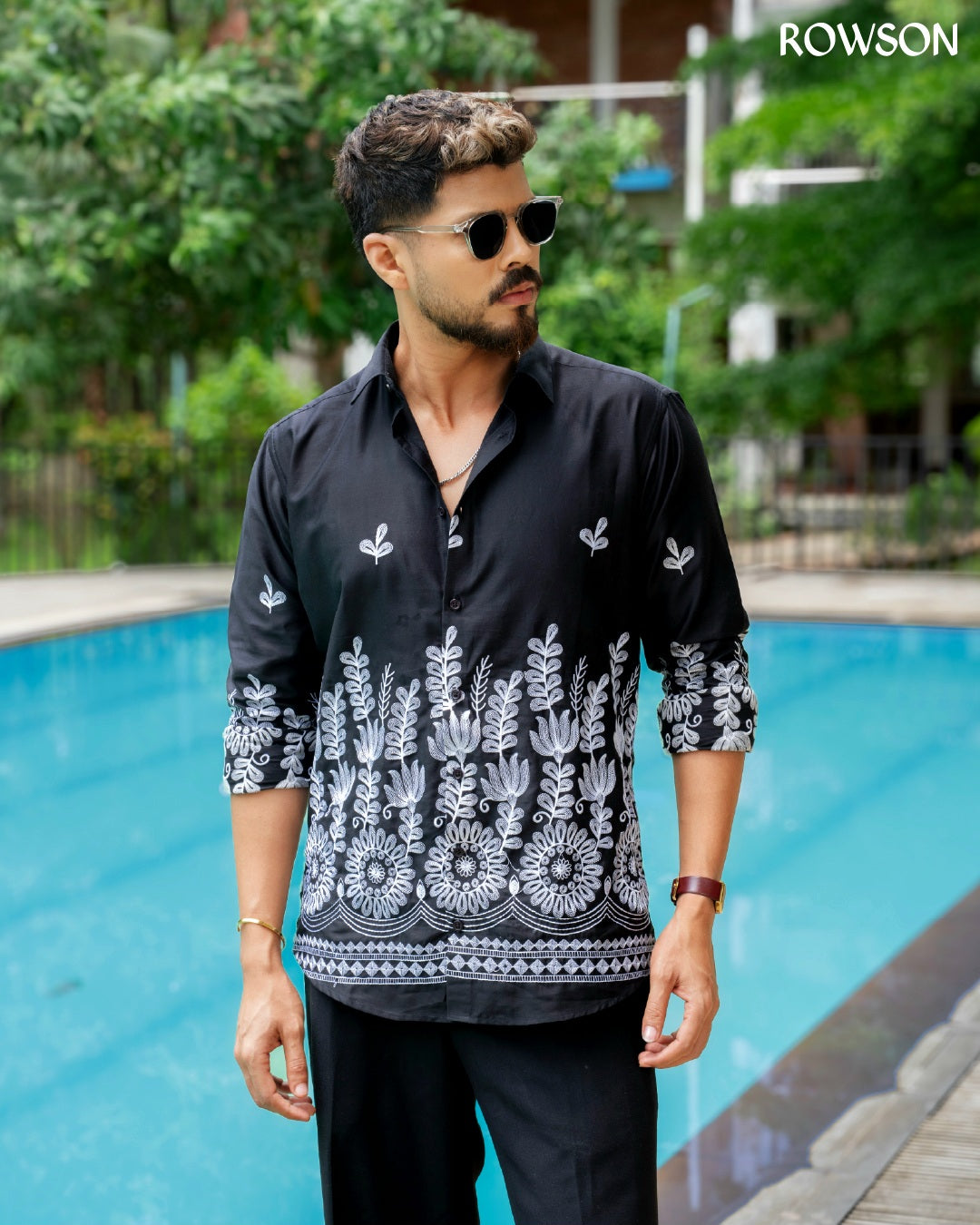 Premium Luxe Embroidery Shirt - Royal Black