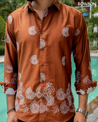 Signature Embroidery Shirt - Rust Brown