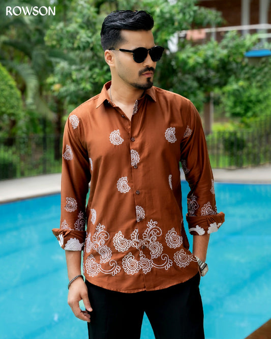 Signature Embroidery Shirt - Rust Brown