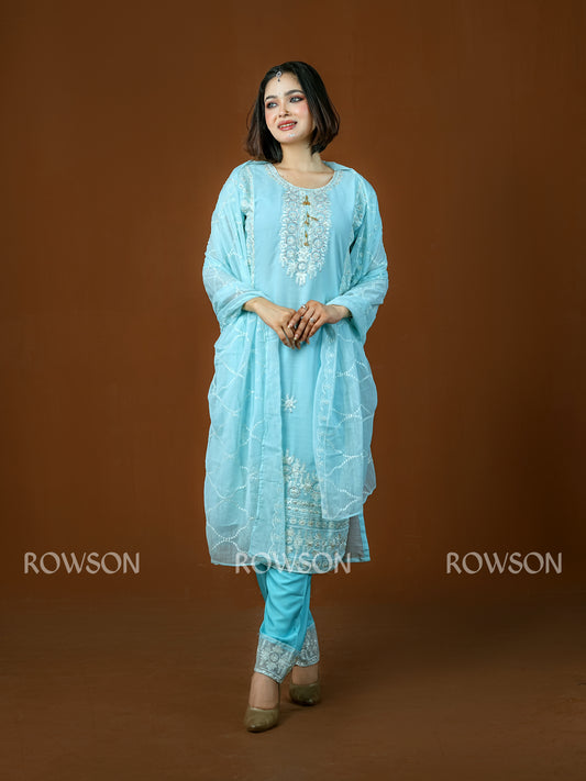 Relaxed Fit Luxury Embroidered Three-Piece