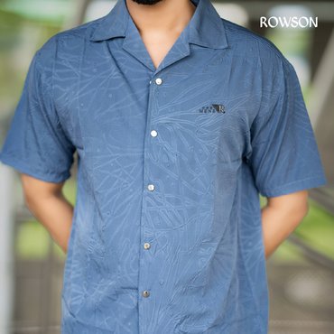 Chinese Soft Carved Fabrics Half Shirt - Steel Blue.