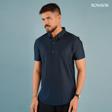 Broadcloth Vertical Stripe Japanese Half Shirt - Deep Navy