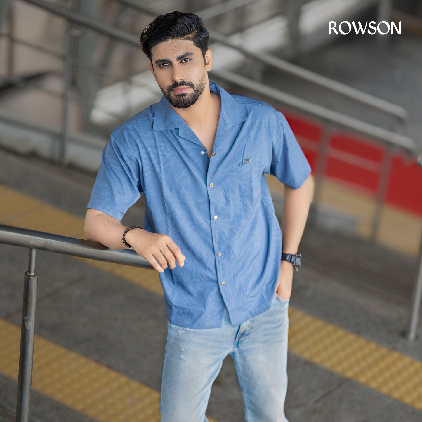 Chinese Soft Carved Fabrics Half Shirt - Steel Blue.