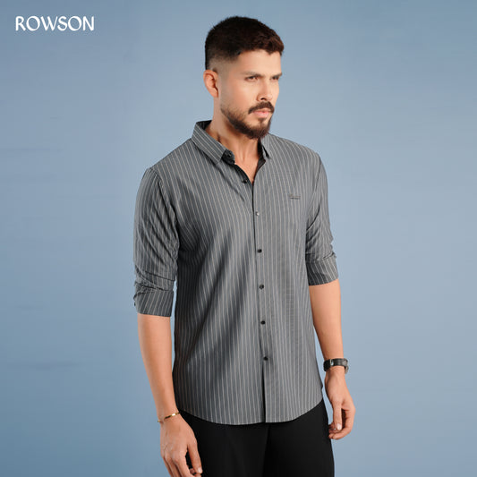 Broadcloth Vertical Stripe Japanese Shirt - Sea Gray