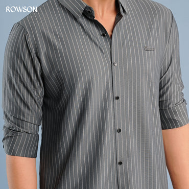 Broadcloth Vertical Stripe Japanese Shirt - Sea Gray