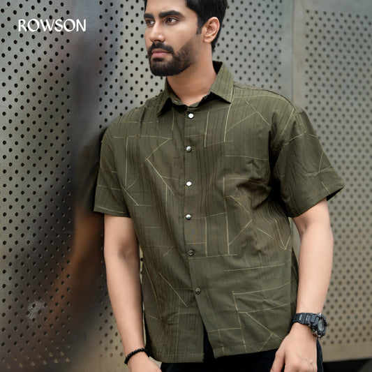 Chinese Soft Cotton Chain Fabrics Half Shirt - Olive