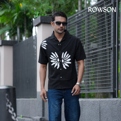 Chinese Soft Zafran Fabrics Semi Drop Shoulder Shirt - Black