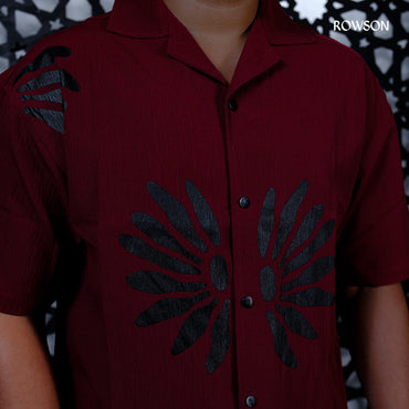 Chinese Soft Zafran Fabrics Semi Drop Shoulder Shirt - Deep Maroon