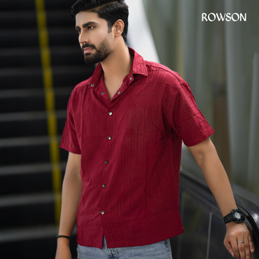 Chinese Soft Cotton Chain Fabrics Half Shirt - Crimson Red.