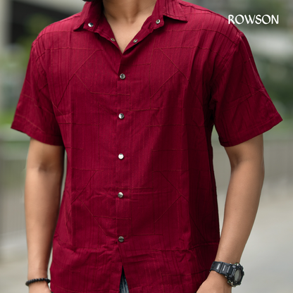 Chinese Soft Cotton Chain Fabrics Half Shirt - Crimson Red.
