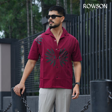 Chinese Soft Zafran Fabrics Semi Drop Shoulder Shirt - Deep Maroon