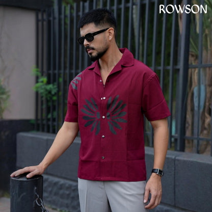 Chinese Soft Zafran Fabrics Semi Drop Shoulder Shirt - Deep Maroon