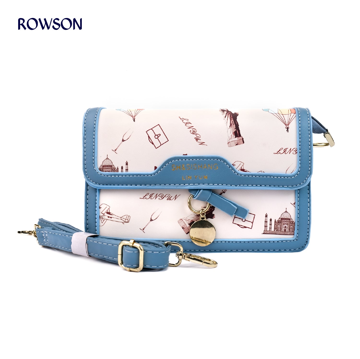 Elegant Sky Blue Printed Handbag