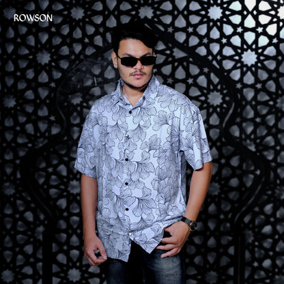 Ice Blue Botanical Print Shirt