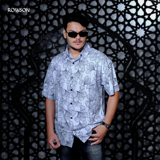 Ice Blue Botanical Print Shirt