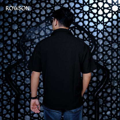 Chinese Soft Zafran Fabrics Semi Drop Shoulder Shirt - Black