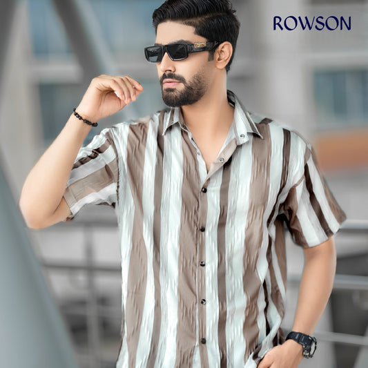 Chinese Soft Popcorn Fabrics Half Shirt - Bronze Rose