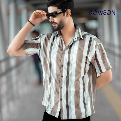Chinese Soft Popcorn Fabrics Half Shirt - Bronze Rose
