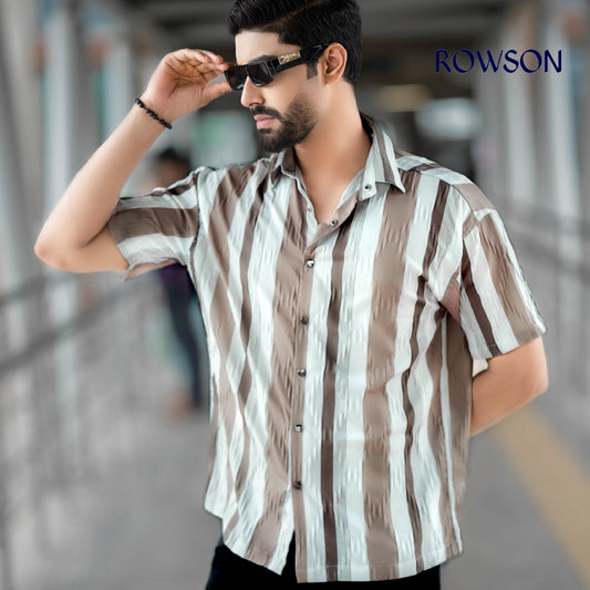 Chinese Soft Popcorn Fabrics Half Shirt - Bronze Rose