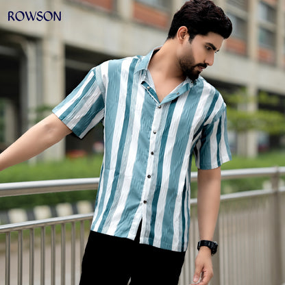 Chinese Soft Popcorn Fabrics Half Shirt - Stone Blue.