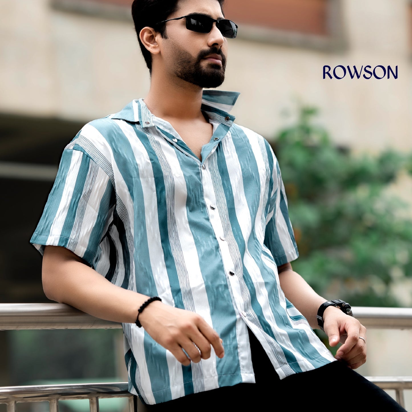 Chinese Soft Popcorn Fabrics Half Shirt - Stone Blue.