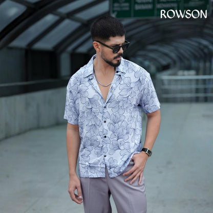 Ice Blue Botanical Print Shirt