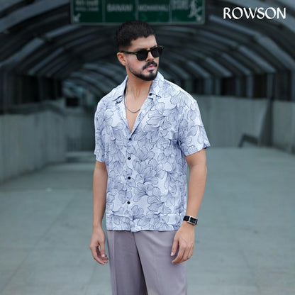Ice Blue Botanical Print Shirt
