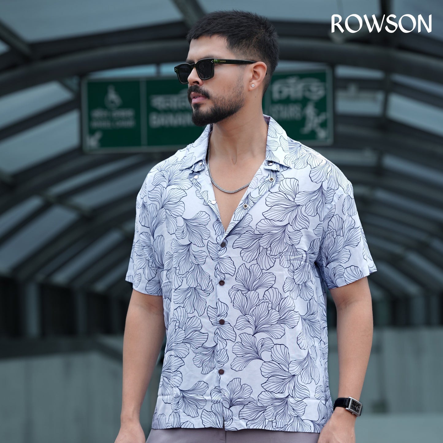 Ice Blue Botanical Print Shirt