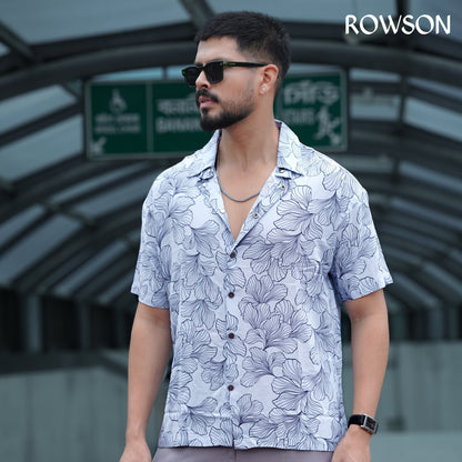 Ice Blue Botanical Print Shirt