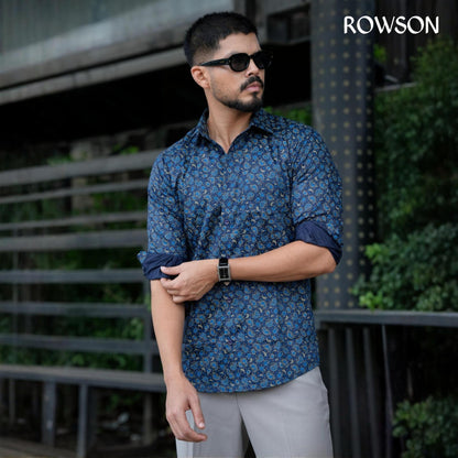 Navy Blue Pattern Floral Shirt