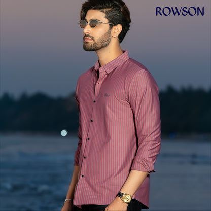 Broadcloth Vertical Stripe Japanese Shirt - Rosewood Red.