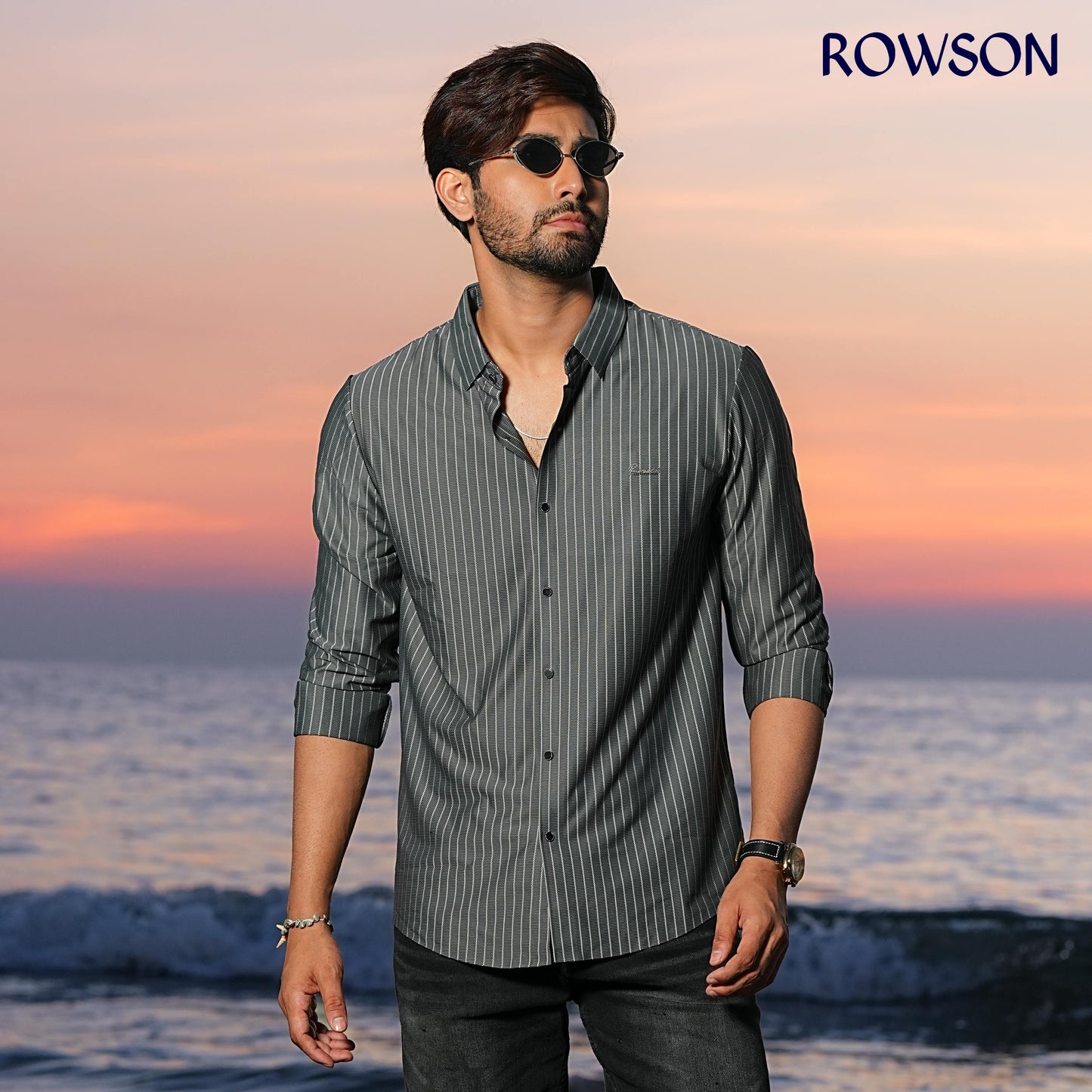 Broadcloth Vertical Stripe Japanese Shirt - Sea Gray