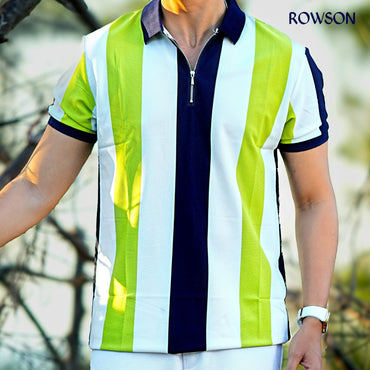Multicolour Stripe Zip Neck Polo Shirt