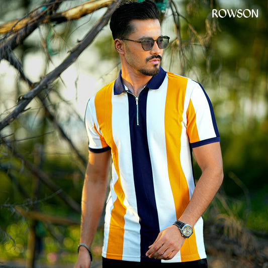 Multicolour Stripe Zip Neck Polo Shirt