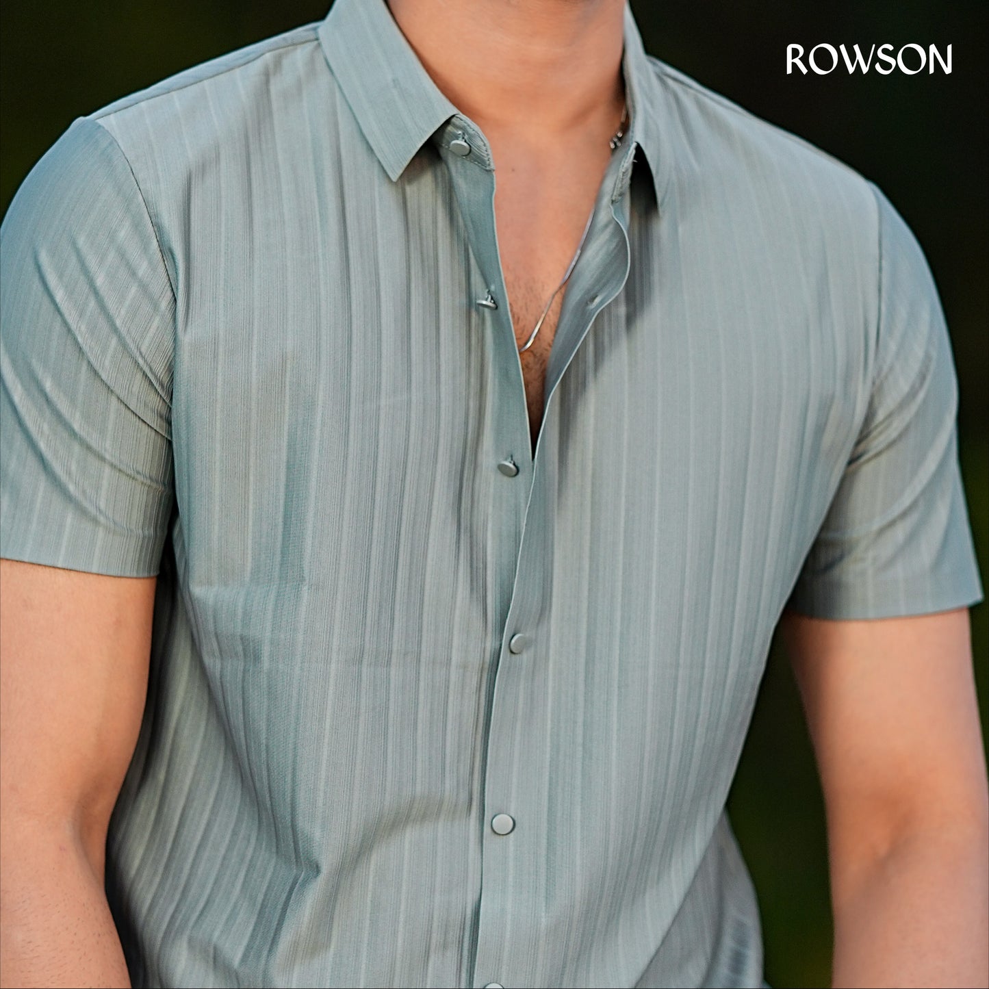 Broadcloth Vertical Stripe Japanese Half Shirt - Sage Green