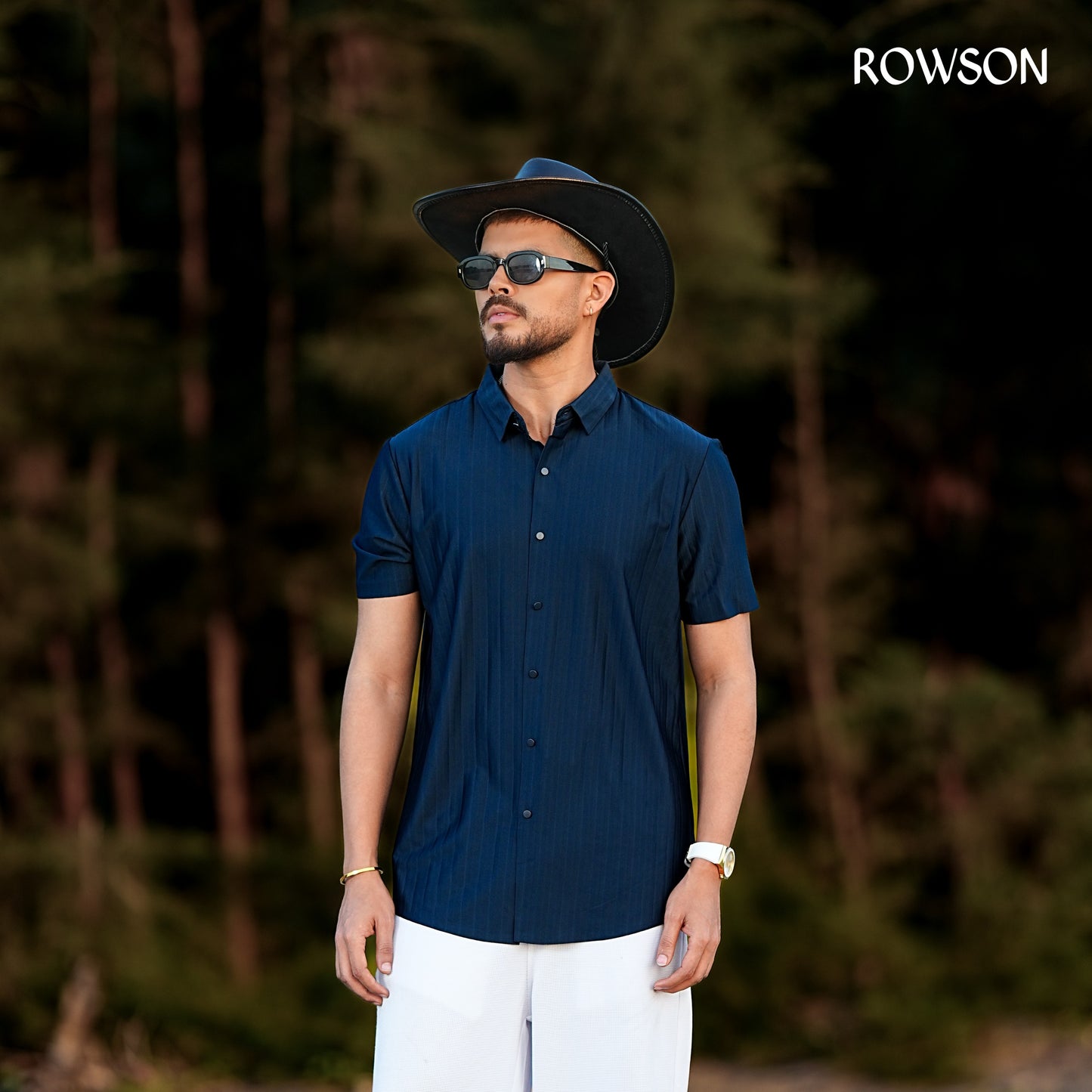 Broadcloth Vertical Stripe Japanese Half Shirt - Deep Navy